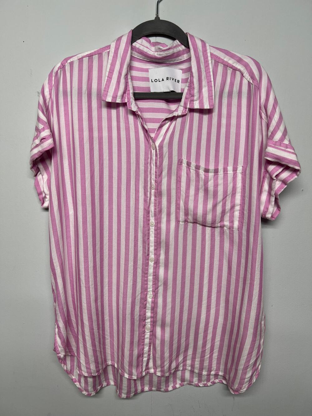 Lola River Button Front Striped Pink Shirt Womens Large Casual Work Minimalist